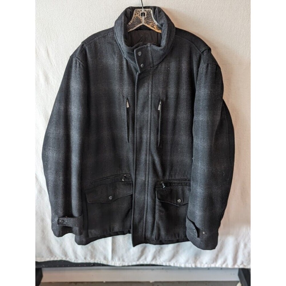 Michael Kors Plaid Pea Coat w/ Hood Gray/Black Men's Size XL